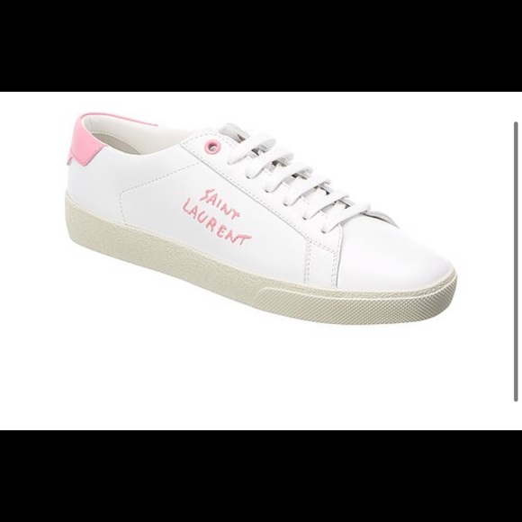 YSL Low Top Court Classic Sneaker White Pink Size 7.5, 38 - Picture 1 of 8